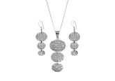 3-tier pendant necklace and earrings set from Hill to Street over a white background